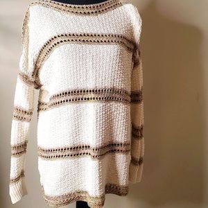 Eddie Bauer striped French Chunky knit crochet pullover winter sweater